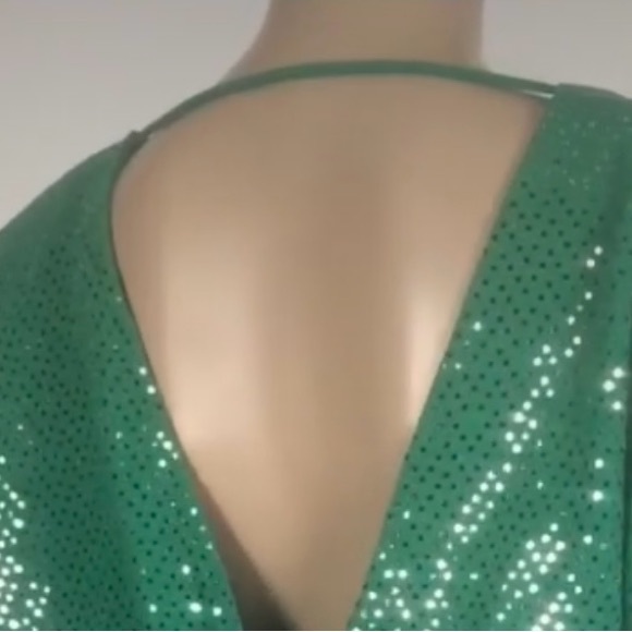 VERA MODA Stretchy Pull On Green Sparkle Reversible Dress with Shoulder Pads - Picture 3 of 7